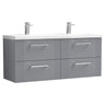 [BFPF293F] Belvide Retro Partial Fluted 4 Drawer Wall Hung Vanity Basin Unit with Double Ceramic Basin, Choice of Colour - Cutout