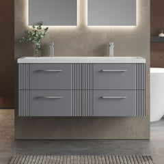 [BFPF293F] Belvide Retro Partial Fluted 4 Drawer Wall Hung Vanity Basin Unit with Double Ceramic Basin, Choice of Colour - Lifestyle 1