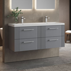 [BFPF293F] Belvide Retro Partial Fluted 4 Drawer Wall Hung Vanity Basin Unit with Double Ceramic Basin, Choice of Colour - Lifestyle 3