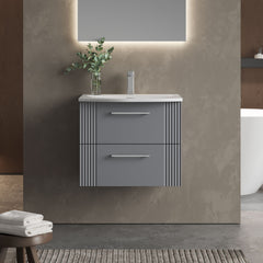 [BFPF293G] Belvide Retro Partial Fluted 2 Drawer Wall Hung Vanity Basin Unit with Curved Basin, Choice of Size and Colour - Lifestyle 1