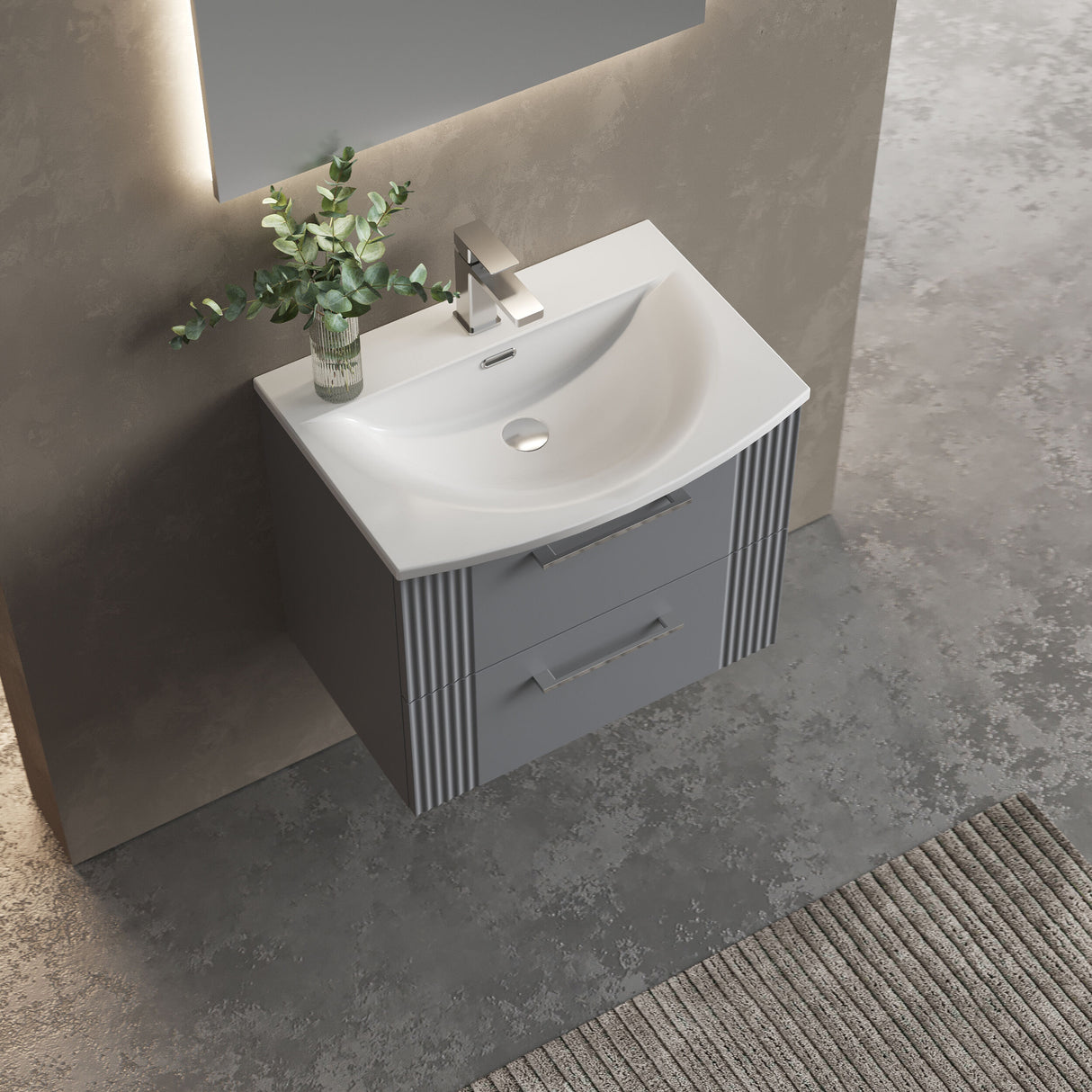 [BFPF293G] Belvide Retro Partial Fluted 2 Drawer Wall Hung Vanity Basin Unit with Curved Basin, Choice of Size and Colour - Lifestyle 2