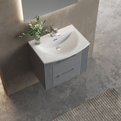 [BFPF293G] Belvide Retro Partial Fluted 2 Drawer Wall Hung Vanity Basin Unit with Curved Basin, Choice of Size and Colour - Lifestyle 2