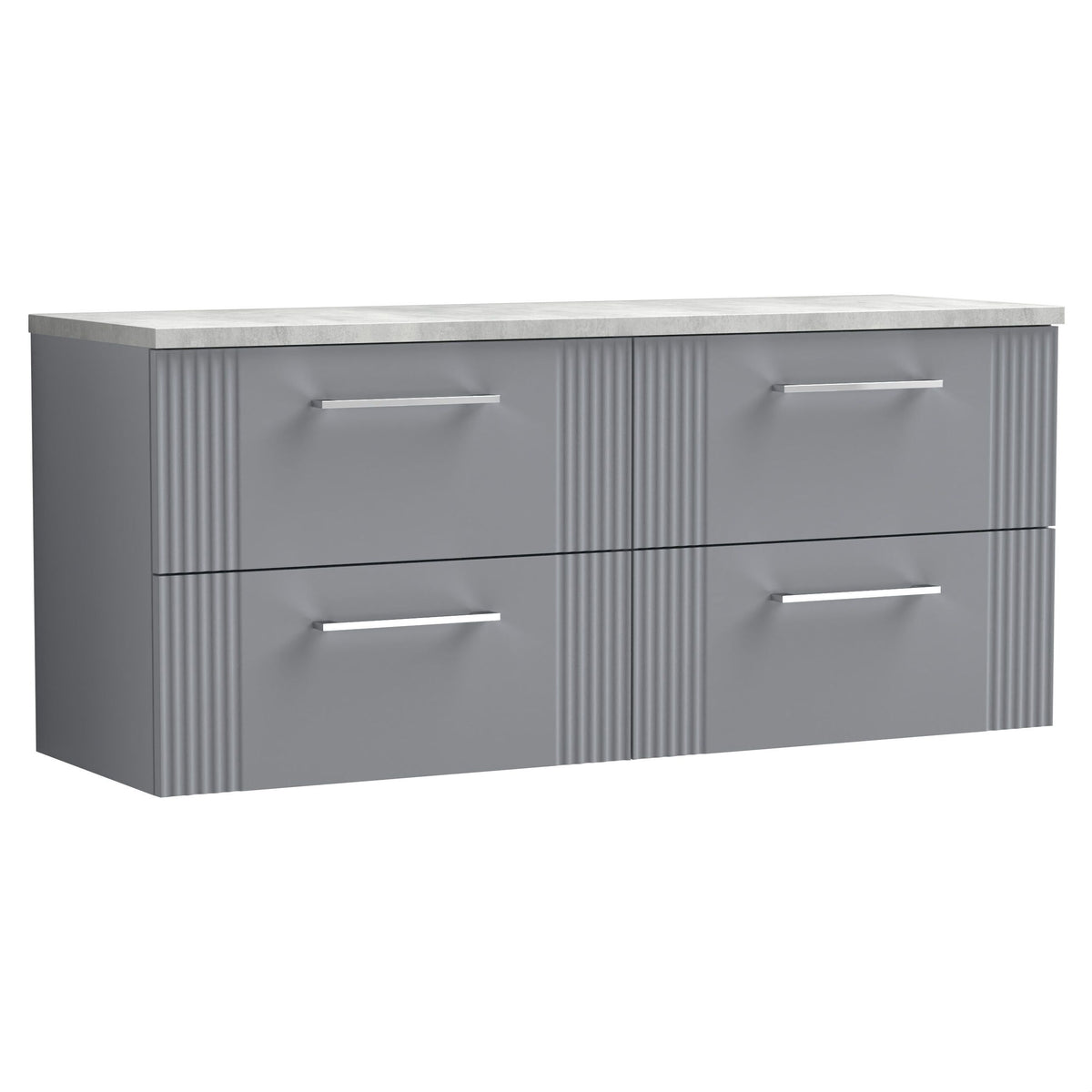 [BFPF293LBG2] Belvide Retro Partial Fluted 2 Drawer Wall Hung Vanity Unit with Bellato Grey Laminate Worktop, Choice of Colour - Cutout