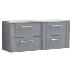 [BFPF293LBG2] Belvide Retro Partial Fluted 2 Drawer Wall Hung Vanity Unit with Bellato Grey Laminate Worktop, Choice of Colour - Cutout