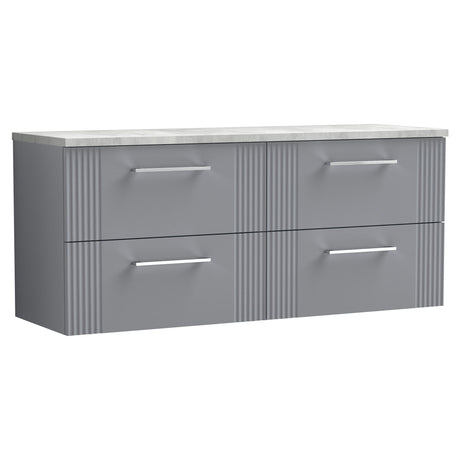 [BFPF293LBG2] Belvide Retro Partial Fluted 2 Drawer Wall Hung Vanity Unit with Bellato Grey Laminate Worktop, Choice of Colour - Cutout