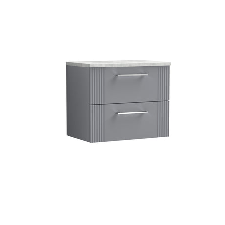 [BFPF293LBG] Belvide Retro Partial Fluted 2 Drawer Wall Hung Vanity Unit with Bellato Grey Laminate Worktop, Choice of Size and Colour - Cutout