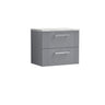 [BFPF293LBG] Belvide Retro Partial Fluted 2 Drawer Wall Hung Vanity Unit with Bellato Grey Laminate Worktop, Choice of Size and Colour - Cutout