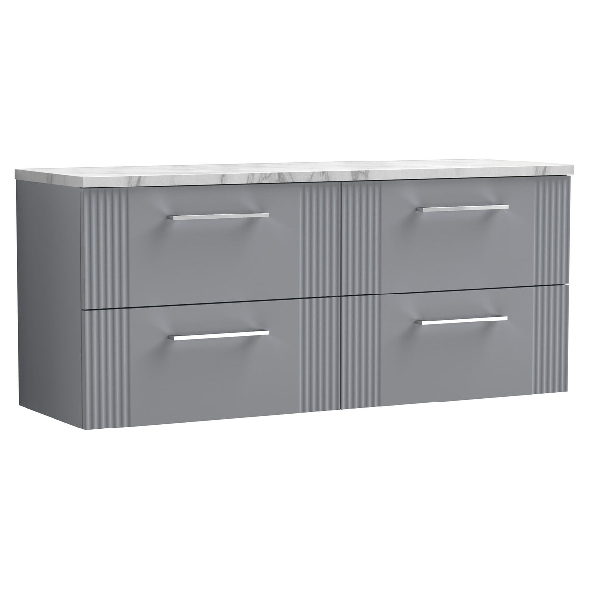 [BFPF293LCM2] Belvide Retro Partial Fluted 2 Drawer Wall Hung Vanity Unit with Carrera Marble Laminate Worktop, Choice of Colour - Cutout