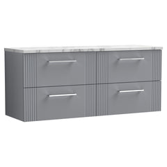 [BFPF293LCM2] Belvide Retro Partial Fluted 2 Drawer Wall Hung Vanity Unit with Carrera Marble Laminate Worktop, Choice of Colour - Cutout