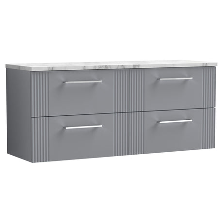 [BFPF293LCM2] Belvide Retro Partial Fluted 2 Drawer Wall Hung Vanity Unit with Carrera Marble Laminate Worktop, Choice of Colour - Cutout