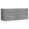 [BFPF293LCM2] Belvide Retro Partial Fluted 2 Drawer Wall Hung Vanity Unit with Carrera Marble Laminate Worktop, Choice of Colour - Cutout