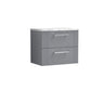 [BFPF293LCM] Belvide Retro Partial Fluted 2 Drawer Wall Hung Vanity Unit with Carrera Marble Laminate Worktop, Choice of Size and Colour - Cutout
