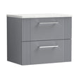 [BFPF293LSW] Partial Fluted 2 Drawer Wall Hung Vanity Unit with Sparkling White Laminate Worktop - 600mm - Satin Grey - Cutout
