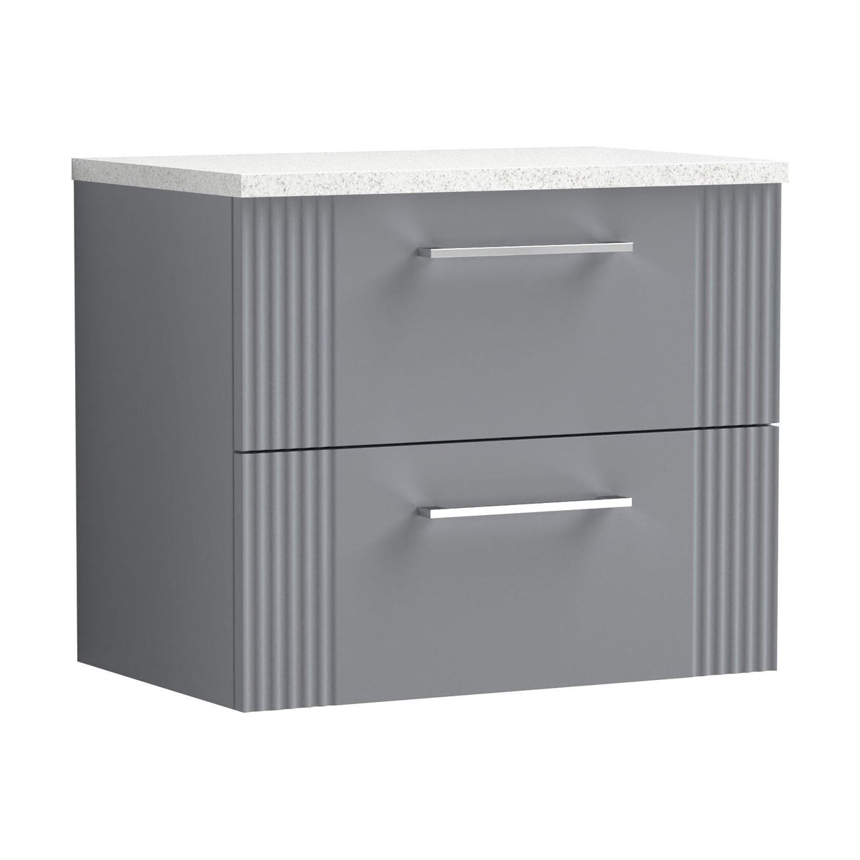 [BFPF293LSW] Belvide Retro Partial Fluted 2 Drawer Wall Hung Vanity Unit with Sparkling White Laminate Worktop, Choice of Size and Colour - Cutout