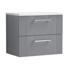 [BFPF293LSW] Belvide Retro Partial Fluted 2 Drawer Wall Hung Vanity Unit with Sparkling White Laminate Worktop, Choice of Size and Colour - Cutout