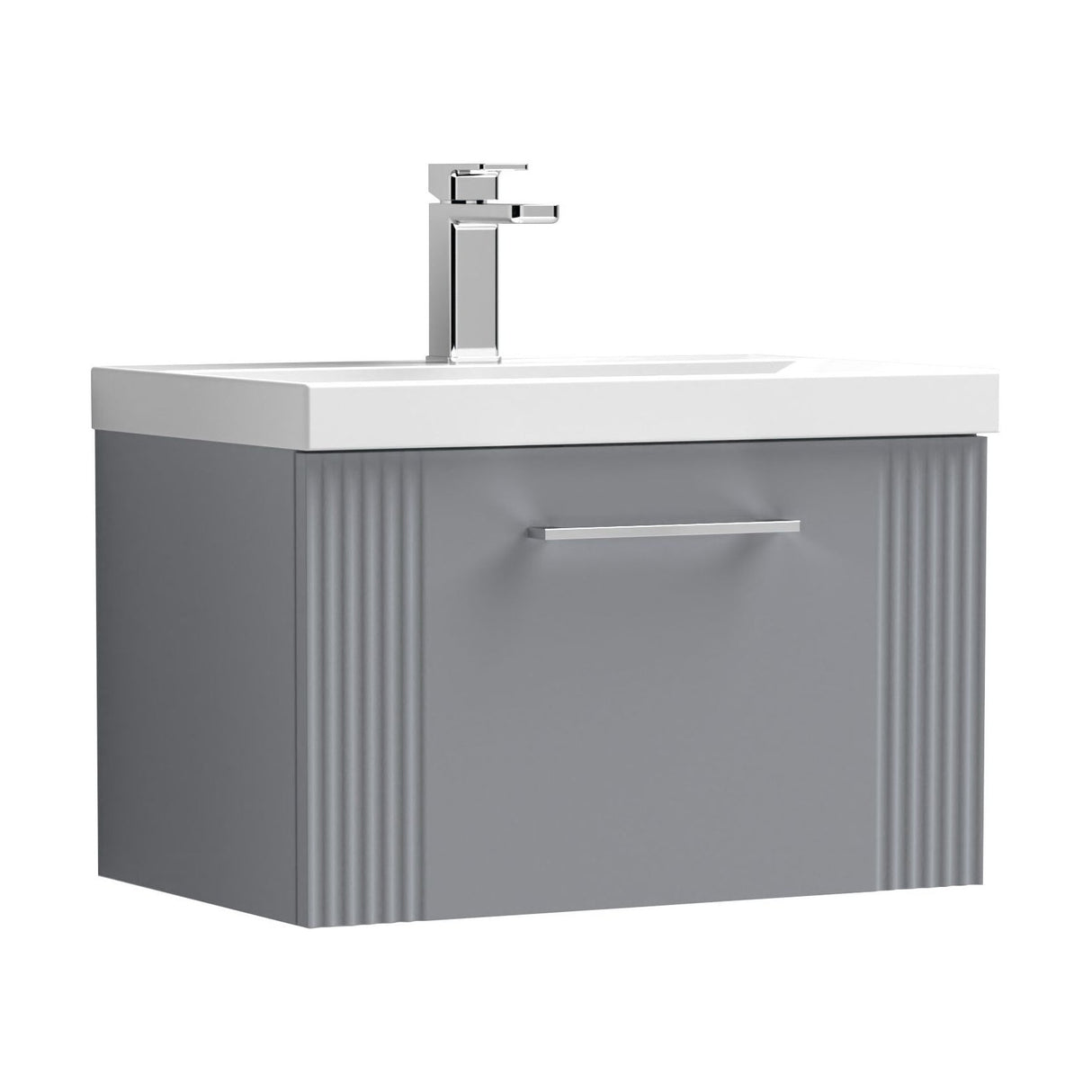 [BFPF294A] Belvide Partial Fluted 1 Drawer Wall Hung Vanity Unit with Mid-Edge 1 Tap Hole Ceramic Basin - Cutout