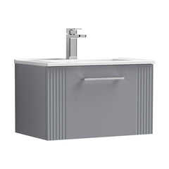 [BFPF294B] Partial Fluted 1 Drawer Wall Hung Vanity Unit with 1 Tap Hole Minimalist Basin - 600mm - Satin Grey - Cutout