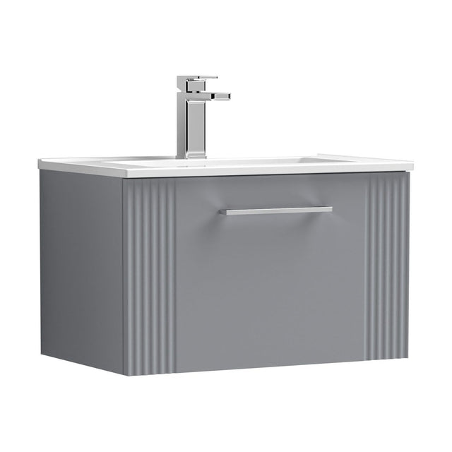 [BFPF294B] Partial Fluted 1 Drawer Wall Hung Vanity Unit with 1 Tap Hole Minimalist Basin - 600mm - Satin Grey - Cutout