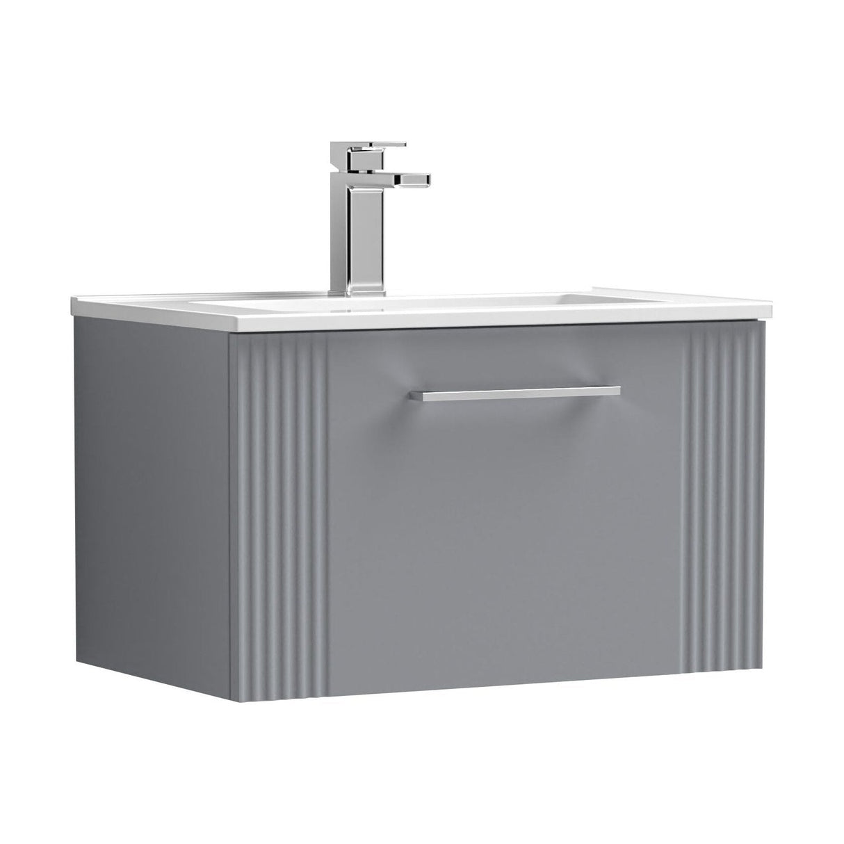 [BFPF294B] Belvide Retro Partial Fluted 1 Drawer Wall Hung Vanity Basin Unit with Minimalist Basin, Choice of Size and Colour - Cutout