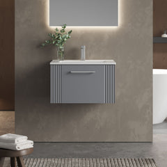 [BFPF294B] Belvide Retro Partial Fluted 1 Drawer Wall Hung Vanity Basin Unit with Minimalist Basin, Choice of Size and Colour