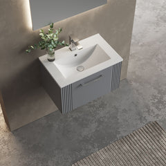 [BFPF294B] Belvide Retro Partial Fluted 1 Drawer Wall Hung Vanity Basin Unit with Minimalist Basin, Choice of Size and Colour
