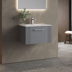 [BFPF294B] Belvide Retro Partial Fluted 1 Drawer Wall Hung Vanity Basin Unit with Minimalist Basin, Choice of Size and Colour