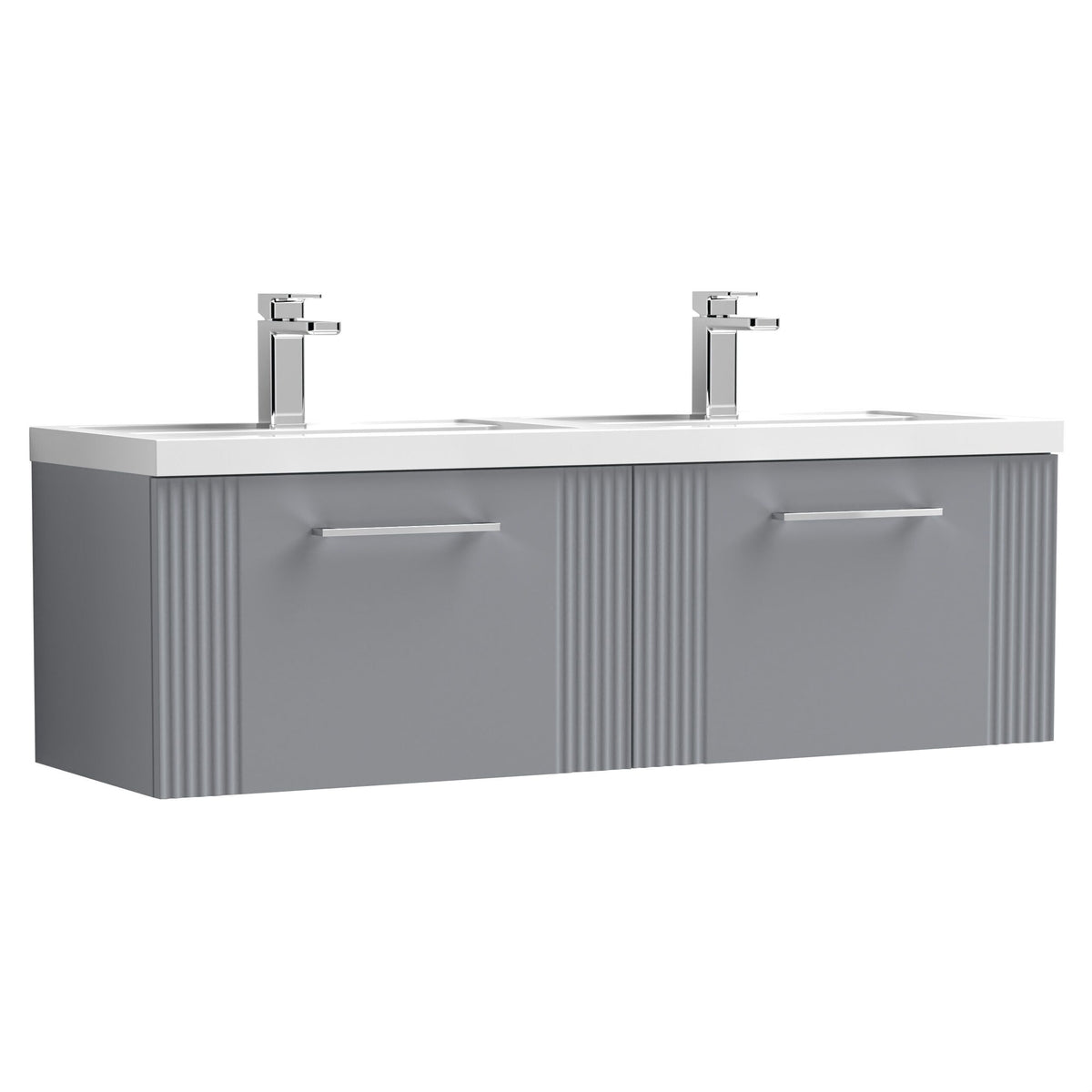 [BFPF294C] Belvide Retro Partial Fluted 2 Drawer Wall Hung Vanity Basin Unit with Double Polymarble Basin, Choice of Colour - Cutout