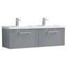 [BFPF294C] Belvide Retro Partial Fluted 2 Drawer Wall Hung Vanity Basin Unit with Double Polymarble Basin, Choice of Colour - Cutout