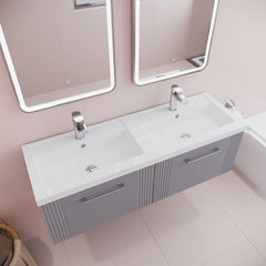 [BFPF294C] Belvide Retro Partial Fluted 2 Drawer Wall Hung Vanity Basin Unit with Double Polymarble Basin, Choice of Colour - Lifestyle 2