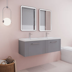[BFPF294C] Belvide Retro Partial Fluted 2 Drawer Wall Hung Vanity Basin Unit with Double Polymarble Basin, Choice of Colour - Lifestyle 3