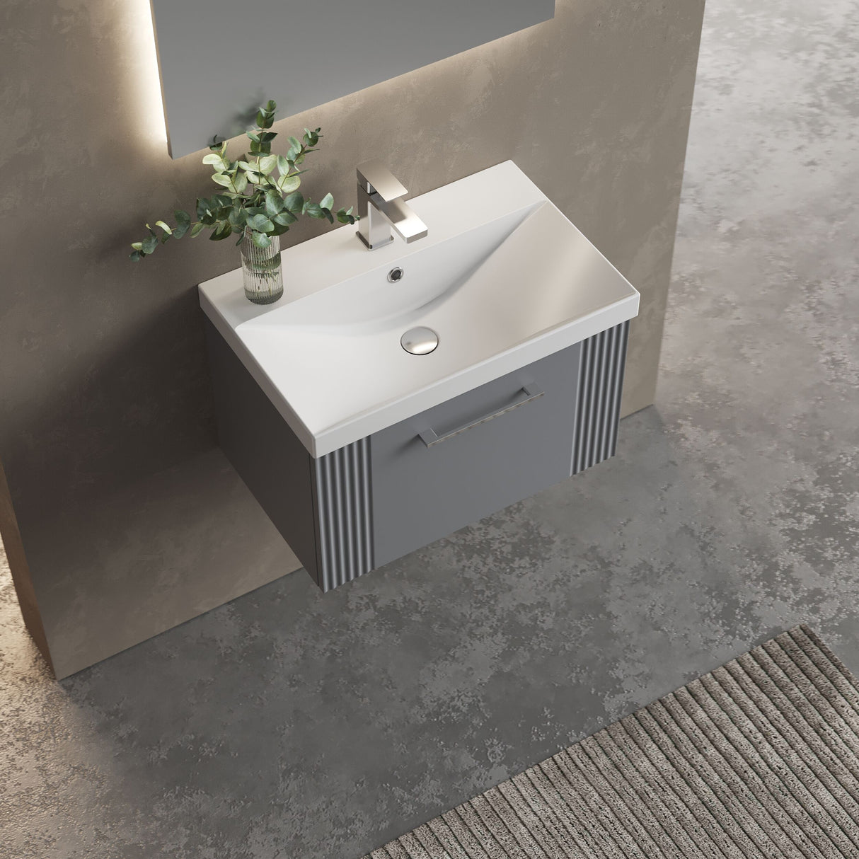 [BFPF294D] Belvide Retro Partial Fluted 1 Drawer Wall Hung Vanity Basin Unit with Thin-Edge Basin, Choice of Size and Colour - Lifestyle 2