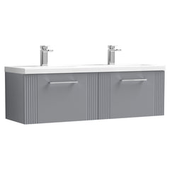 [BFPF294F] Belvide Retro Partial Fluted 2 Drawer Wall Hung Vanity Basin Unit with Double Ceramic Basin, Choice of Colour - Cutout