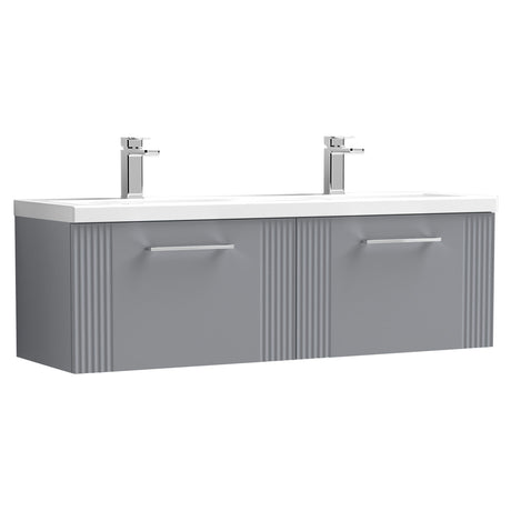 [BFPF294F] Belvide Retro Partial Fluted 2 Drawer Wall Hung Vanity Basin Unit with Double Ceramic Basin, Choice of Colour - Cutout