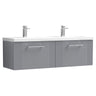 [BFPF294F] Belvide Retro Partial Fluted 2 Drawer Wall Hung Vanity Basin Unit with Double Ceramic Basin, Choice of Colour - Cutout