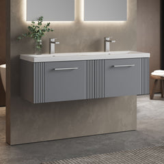 [BFPF294F] Belvide Retro Partial Fluted 2 Drawer Wall Hung Vanity Basin Unit with Double Ceramic Basin, Choice of Colour - Lifestyle 3