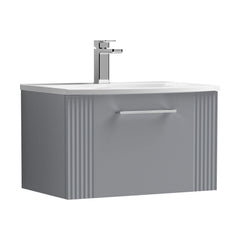 [BFPF294G] Partial Fluted 1 Drawer Wall Hung Vanity Unit with 1 Tap Hole Curved Basin- 600mm - Satin Grey - Cutout