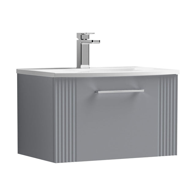 [BFPF294G] Partial Fluted 1 Drawer Wall Hung Vanity Unit with 1 Tap Hole Curved Basin- 600mm - Satin Grey - Cutout
