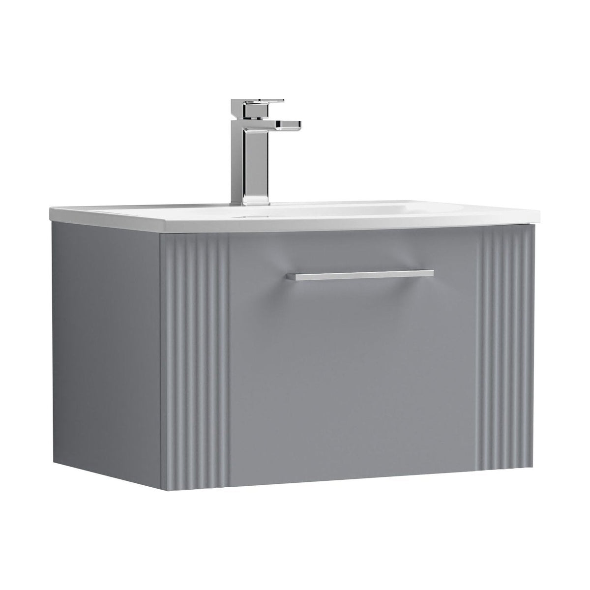 [BFPF294G] Belvide Retro Partial Fluted 1 Drawer Wall Hung Vanity Basin Unit with Curved Basin, Choice of Size and Colour - Cutout