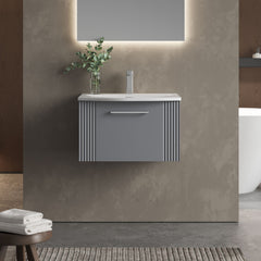 [BFPF294G] Belvide Retro Partial Fluted 1 Drawer Wall Hung Vanity Basin Unit with Curved Basin, Choice of Size and Colour - Lifestyle 1