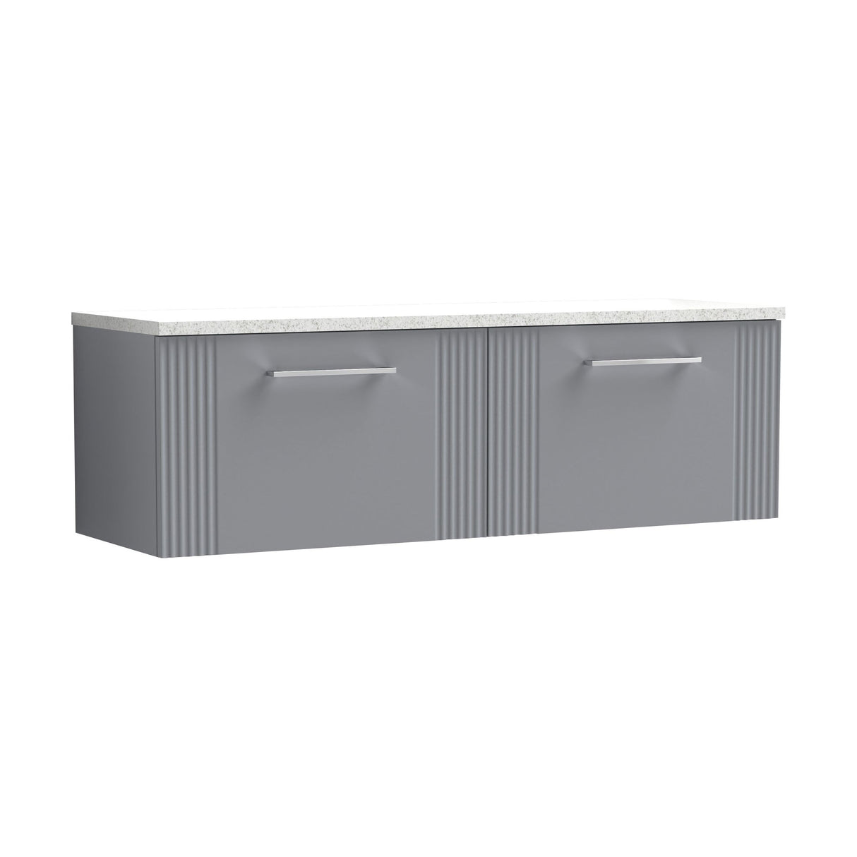 [BFPF294LSW2] Partial Fluted 2 Drawer Wall Hung Vanity Unit with Sparkling White Laminate Worktop - 1200mm - Satin Grey - Cutout