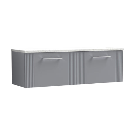 [BFPF294LSW2] Partial Fluted 2 Drawer Wall Hung Vanity Unit with Sparkling White Laminate Worktop - 1200mm - Satin Grey - Cutout