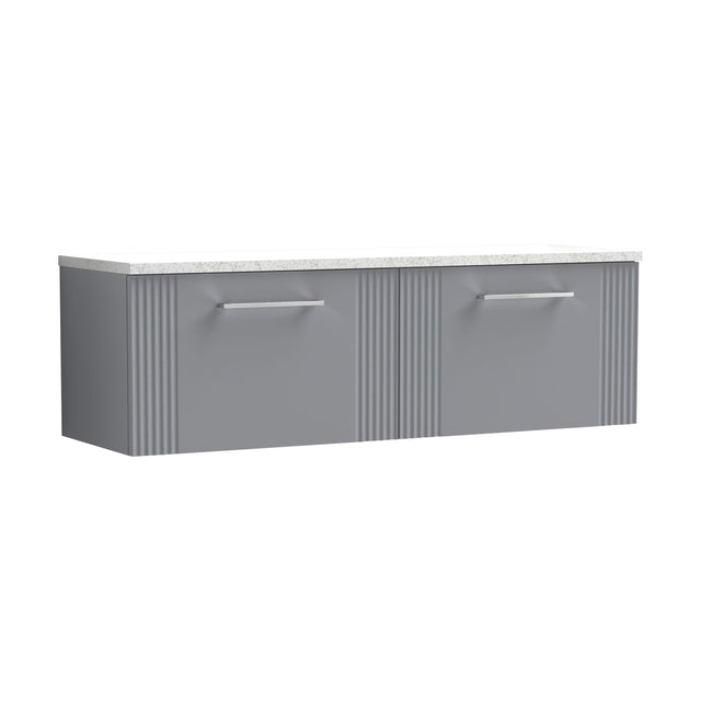 [BFPF294LSW2] Partial Fluted 2 Drawer Wall Hung Vanity Unit with Sparkling White Laminate Worktop - 1200mm - Satin Grey - Cutout