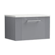 [BFPF294LSW] Partial Fluted 1 Drawer Wall Hung Vanity Unit with Sparkling White Laminate Worktop - 600mm - Satin Grey - Cutout