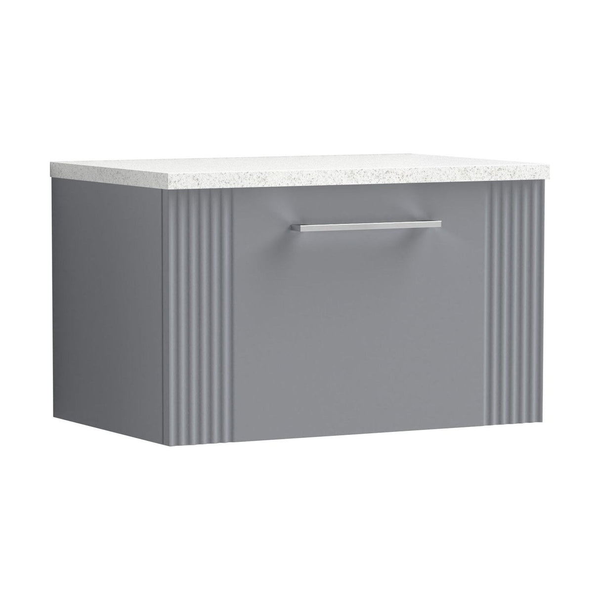 [BFPF294LSW] Belvide Retro Partial Fluted 1 Drawer Wall Hung Vanity Unit with Sparkling White Laminate Worktop, Choice of Size and Colour - Cutout