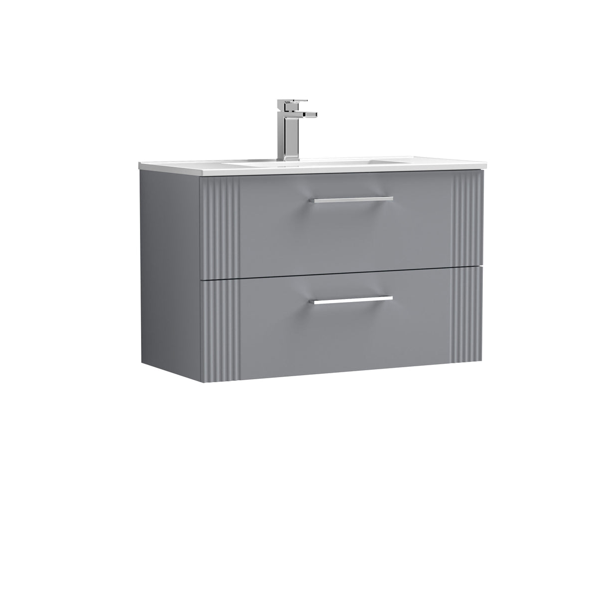 [BFPF295B] Belvide Retro Partial Fluted 2 Drawer Wall Hung Vanity Basin Unit with Minimalist Basin, Choice of Size and Colour - Cutout