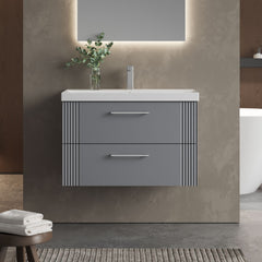 [BFPF295D] Belvide Retro Partial Fluted 2 Drawer Wall Hung Vanity Basin Unit with Thin-Edge Basin, Choice of Size and Colour - Lifestyle 1