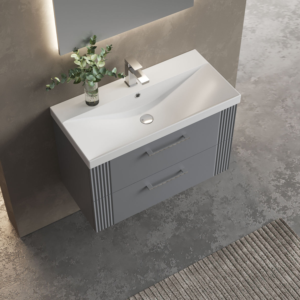 [BFPF295D] Belvide Retro Partial Fluted 2 Drawer Wall Hung Vanity Basin Unit with Thin-Edge Basin, Choice of Size and Colour - Lifestyle 2