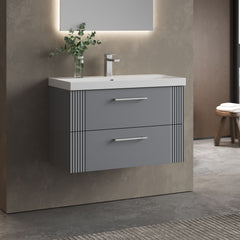 [BFPF295D] Belvide Retro Partial Fluted 2 Drawer Wall Hung Vanity Basin Unit with Thin-Edge Basin, Choice of Size and Colour - Lifestyle 3