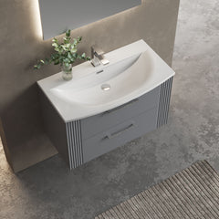 [BFPF295G] Belvide Retro Partial Fluted 2 Drawer Wall Hung Vanity Basin Unit with Curved Basin, Choice of Size and Colour - Lifestyle 2