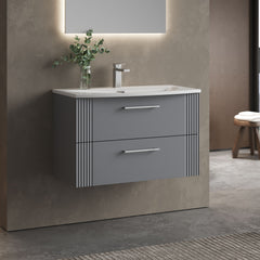 [BFPF295G] Belvide Retro Partial Fluted 2 Drawer Wall Hung Vanity Basin Unit with Curved Basin, Choice of Size and Colour - Lifestyle 3